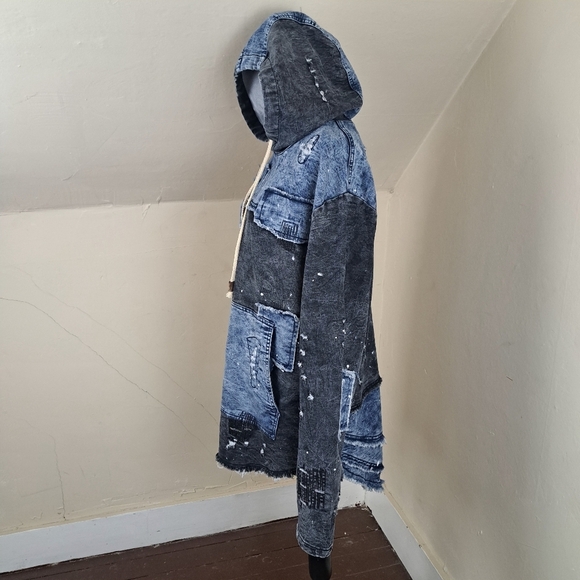 Imperious Men's Distressed Denim Hoodie Pullover Black / Blue Size XL - Picture 3 of 13